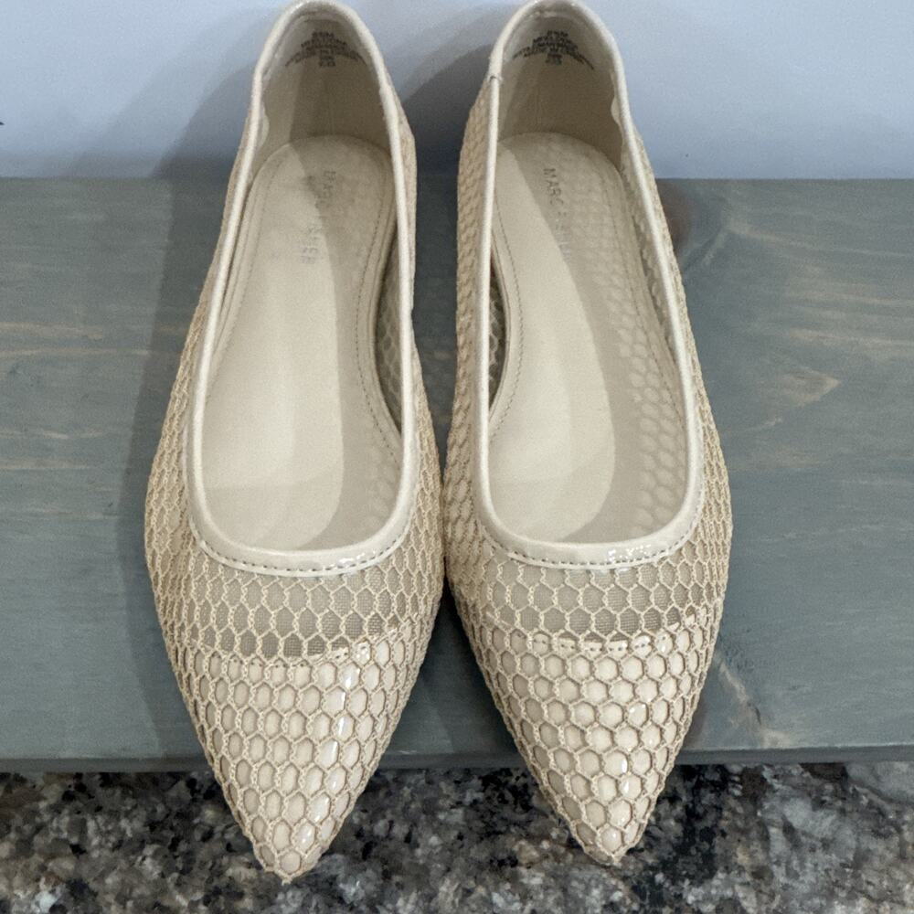 Marc Fisher Eldora Womens Flat Sz 8 1/2 M Ivory Beige Mesh Pointed Toe Slip-On